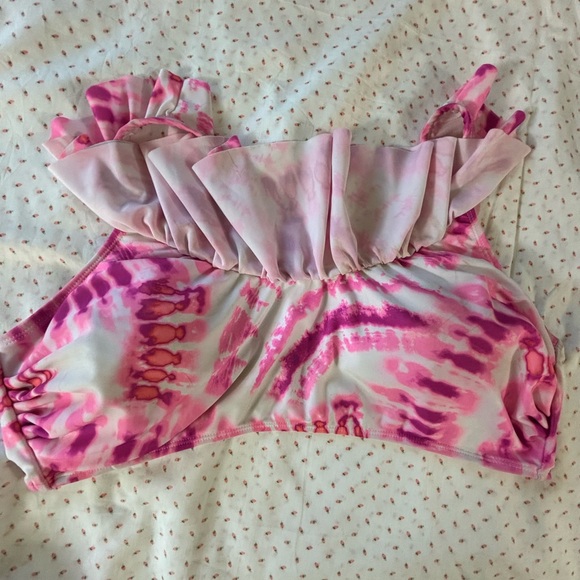Vibrant Pink Tie-Dye Ruffle Bikini Top - Picture 5 of 12